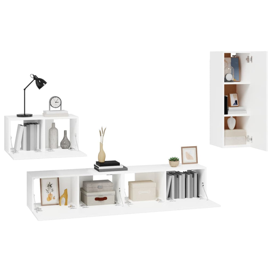 4-Delige Tv-Meubelset Bewerkt Hout 90 cm