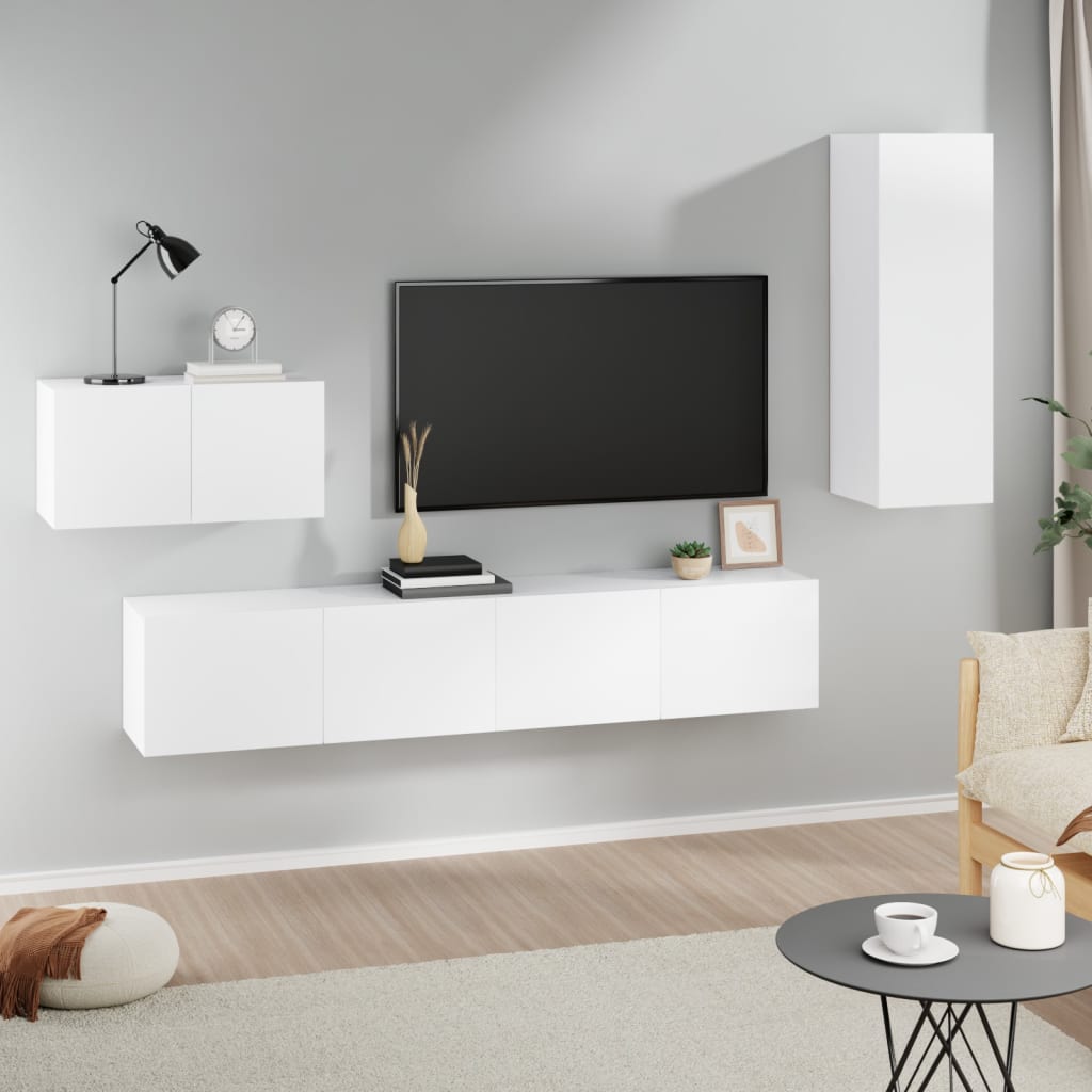 4-Delige Tv-Meubelset Bewerkt Hout 90 cm