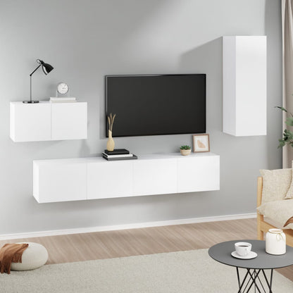 4-Delige Tv-Meubelset Bewerkt Hout 90 cm