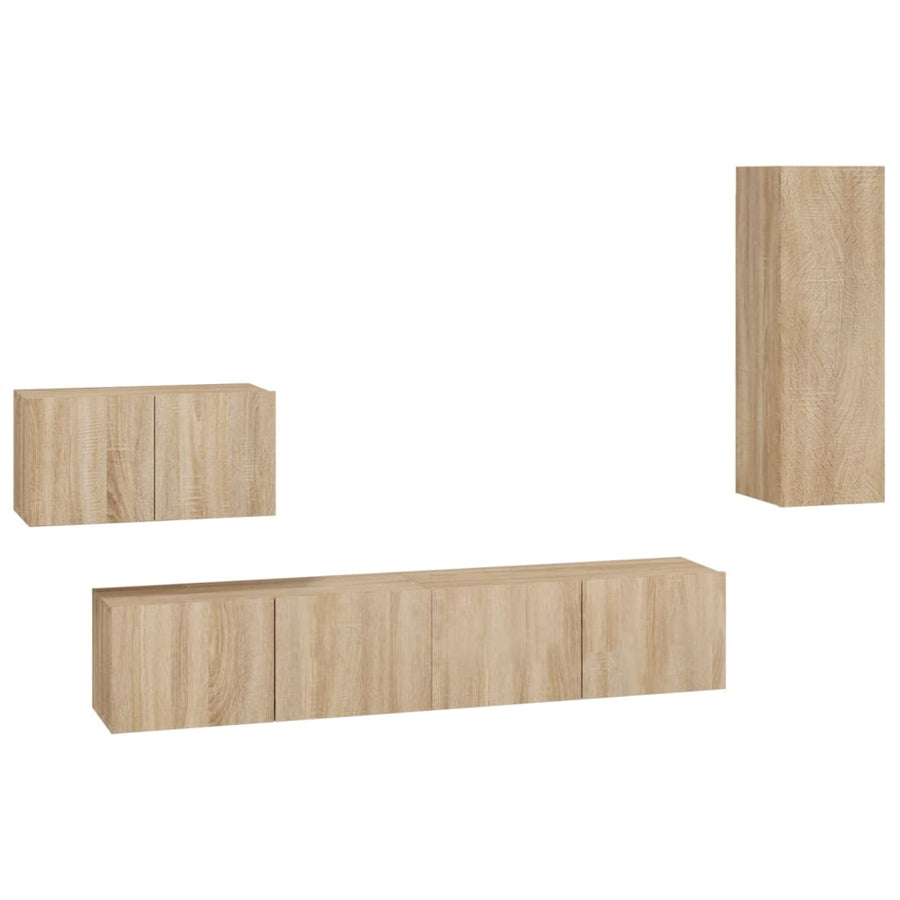 4-Delige Tv-Meubelset Bewerkt Hout Kleurig 90 cm Sonoma eiken