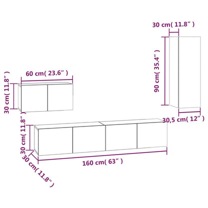 4-Delige Tv-Meubelset Bewerkt Hout Kleurig 90 cm Sonoma eiken