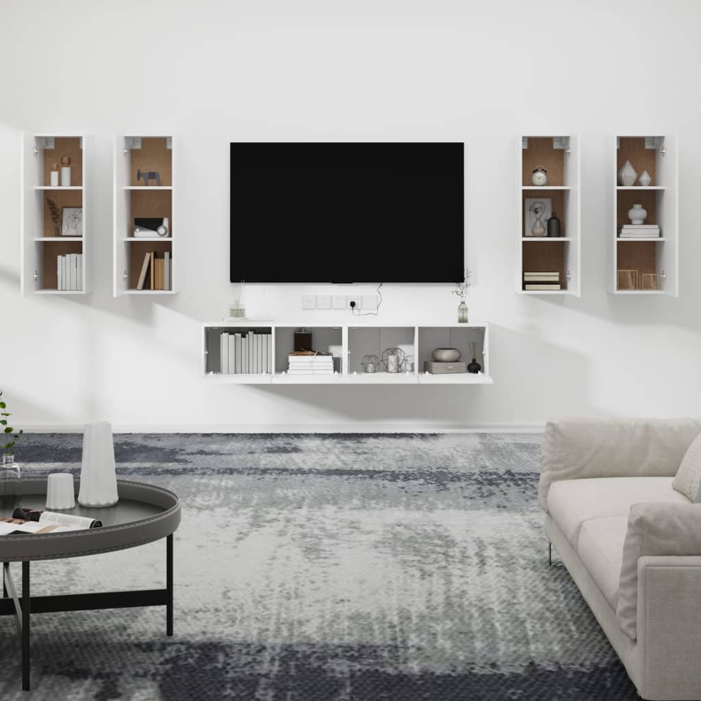-Delige Tv-Meubelset Bewerkt Hout 30.5 x 30 x 90 cm Wit