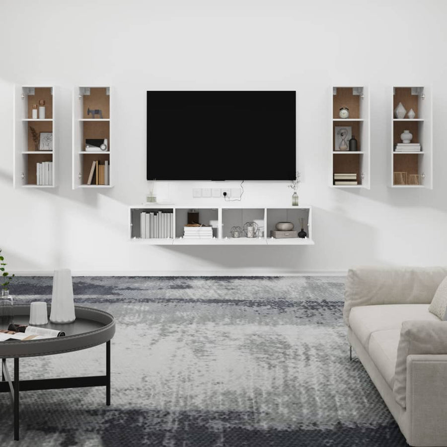 -Delige Tv-Meubelset Bewerkt Hout 30.5 x 30 x 90 cm Wit