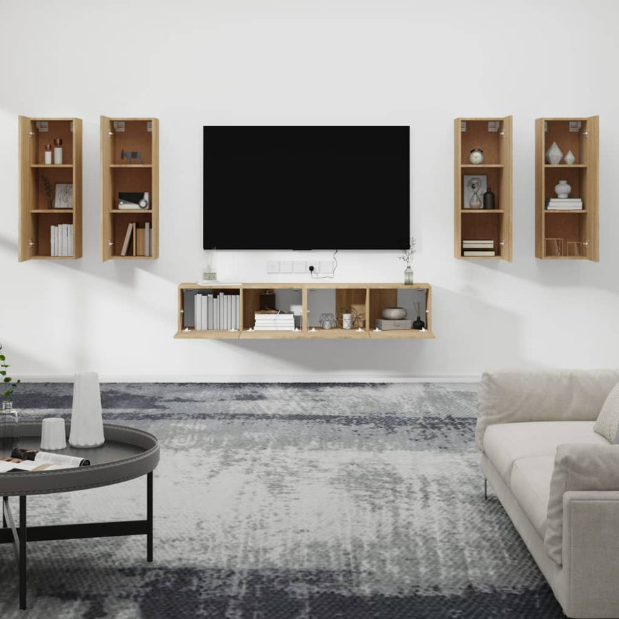 6-Delige Tv-Meubelset Bewerkt Hout Sonoma Eikenkleurig