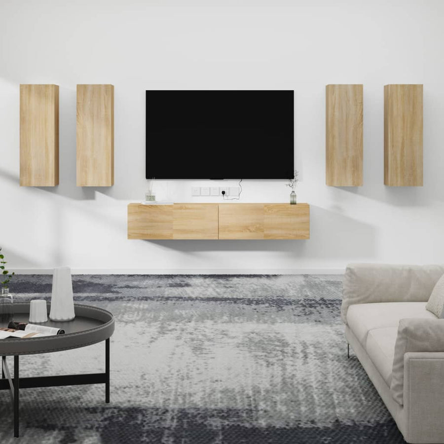 6-Delige Tv-Meubelset Bewerkt Hout Sonoma Eikenkleurig