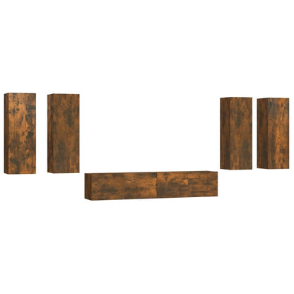 -Delige Tv-Meubelset Bewerkt Hout Kleurig 30.5 x 30 x 90 cm Gerookt eiken