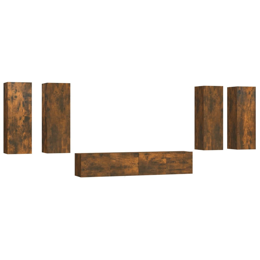 -Delige Tv-Meubelset Bewerkt Hout Kleurig 30.5 x 30 x 90 cm Gerookt eiken