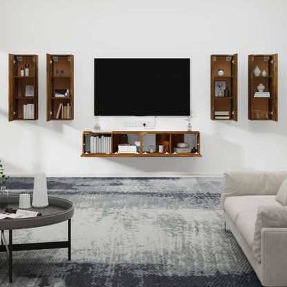 -Delige Tv-Meubelset Bewerkt Hout Kleurig 30.5 x 30 x 90 cm Gerookt eiken