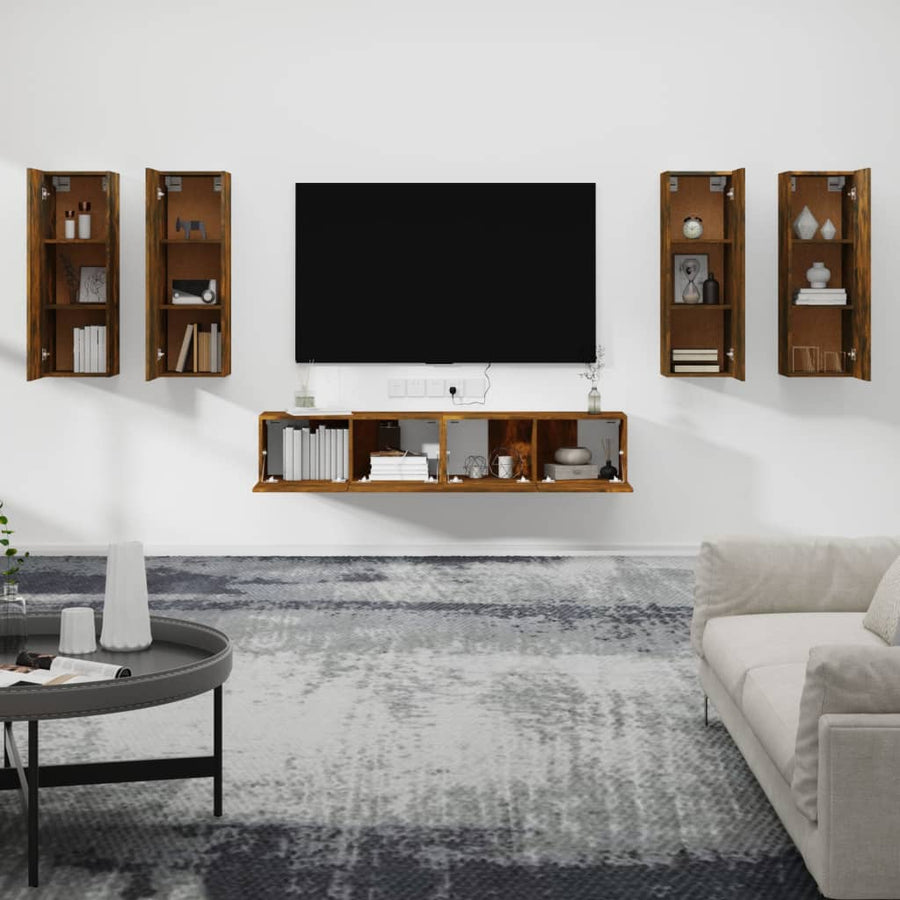 -Delige Tv-Meubelset Bewerkt Hout Kleurig 30.5 x 30 x 90 cm Gerookt eiken