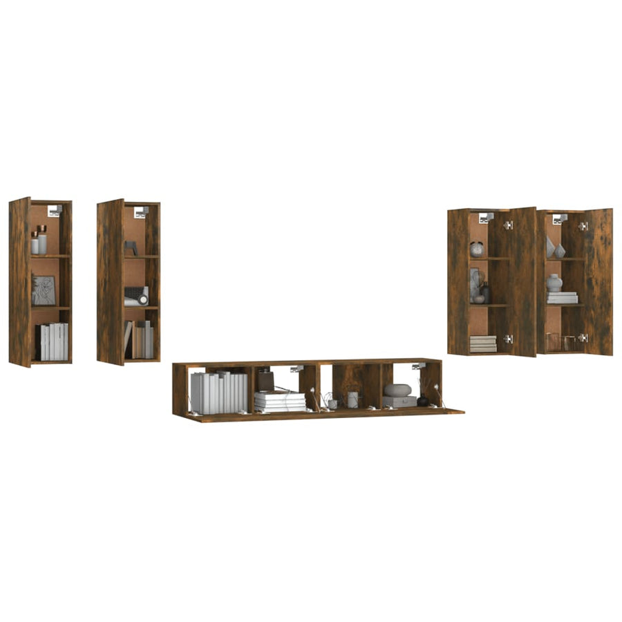 -Delige Tv-Meubelset Bewerkt Hout Kleurig 30.5 x 30 x 90 cm Gerookt eiken