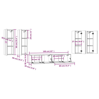 -Delige Tv-Meubelset Bewerkt Hout Kleurig 30.5 x 30 x 90 cm Gerookt eiken