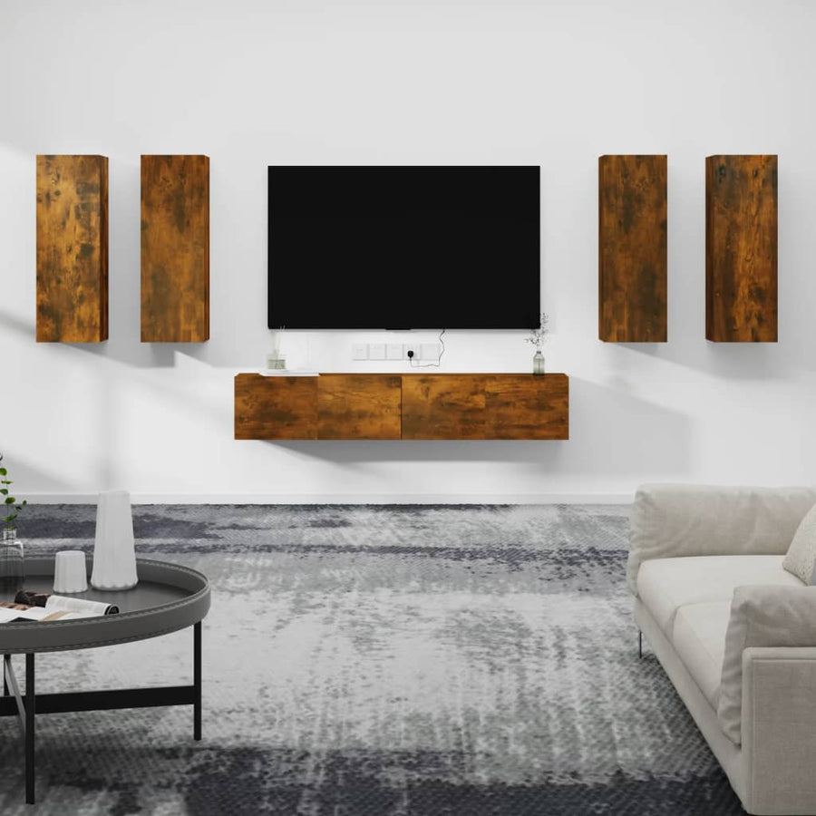 -Delige Tv-Meubelset Bewerkt Hout Kleurig 30.5 x 30 x 90 cm Gerookt eiken