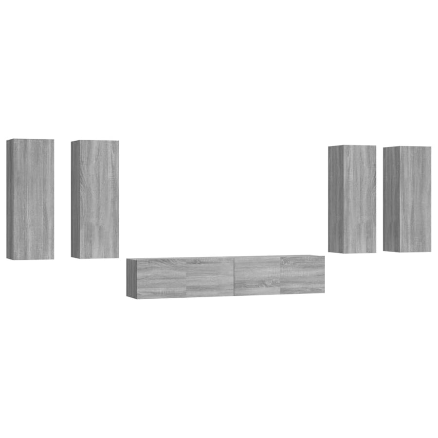 6-Delige Tv-Meubelset Bewerkt Hout Grijs Sonoma Eikenkleurig 30.5 x 30 x 90 cm