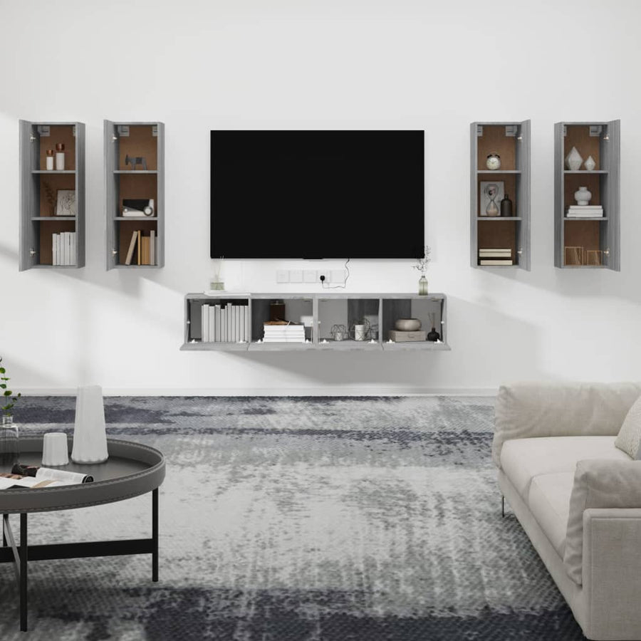 6-Delige Tv-Meubelset Bewerkt Hout Grijs Sonoma Eikenkleurig 30.5 x 30 x 90 cm