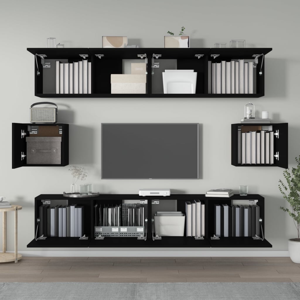 -Delige Tv-Meubelset Bewerkt Hout 80 x 30 x 30 cm Zwart