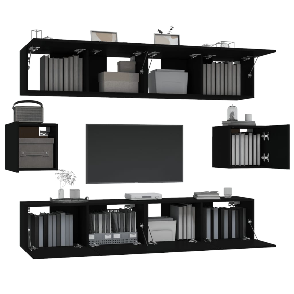-Delige Tv-Meubelset Bewerkt Hout 80 x 30 x 30 cm Zwart