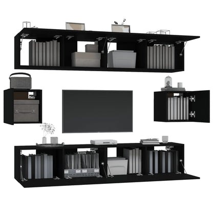 -Delige Tv-Meubelset Bewerkt Hout 80 x 30 x 30 cm Zwart