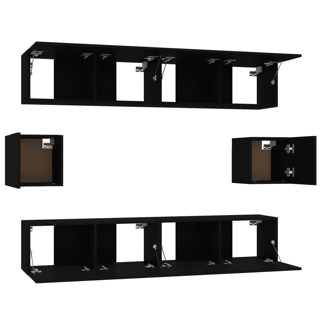 -Delige Tv-Meubelset Bewerkt Hout 80 x 30 x 30 cm Zwart