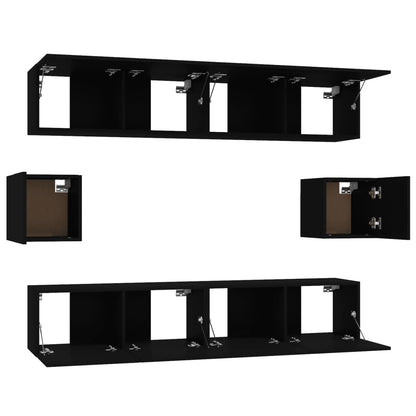 -Delige Tv-Meubelset Bewerkt Hout 80 x 30 x 30 cm Zwart
