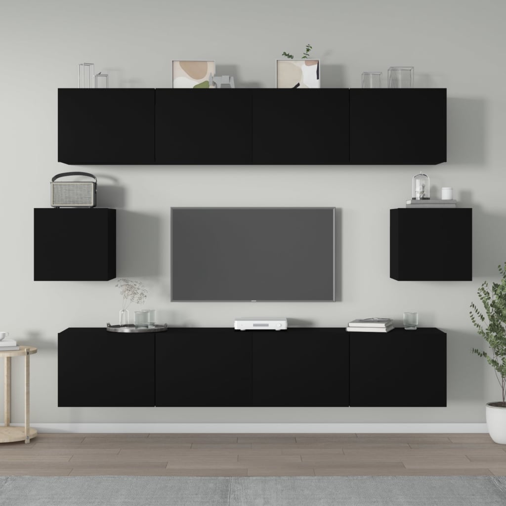 -Delige Tv-Meubelset Bewerkt Hout 80 x 30 x 30 cm Zwart