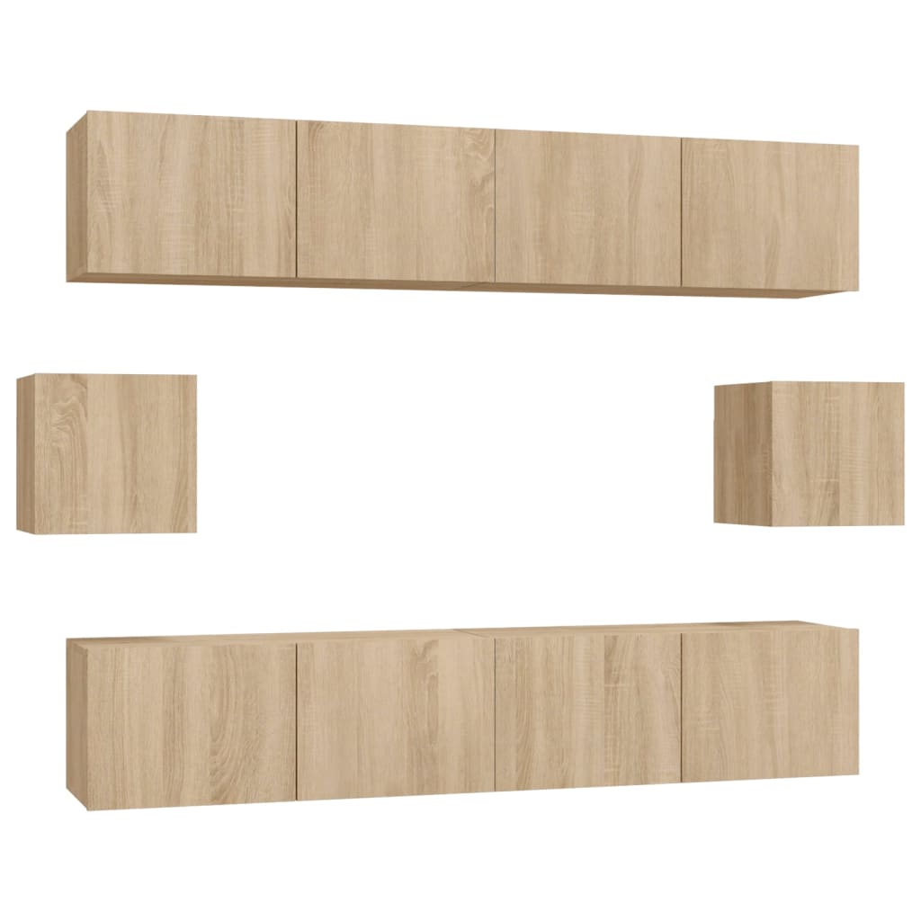 6-Delige Tv-Meubelset Bewerkt Hout Kleurig 80 cm Sonoma eiken