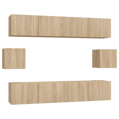 6-Delige Tv-Meubelset Bewerkt Hout Kleurig 80 cm Sonoma eiken