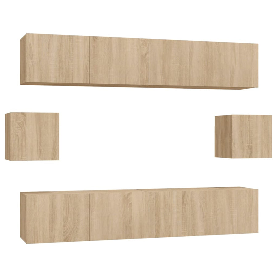 6-Delige Tv-Meubelset Bewerkt Hout Kleurig 80 cm Sonoma eiken