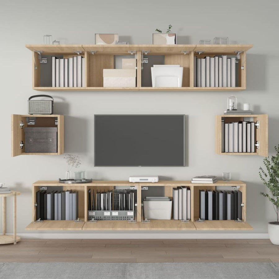6-Delige Tv-Meubelset Bewerkt Hout Kleurig 80 cm Sonoma eiken