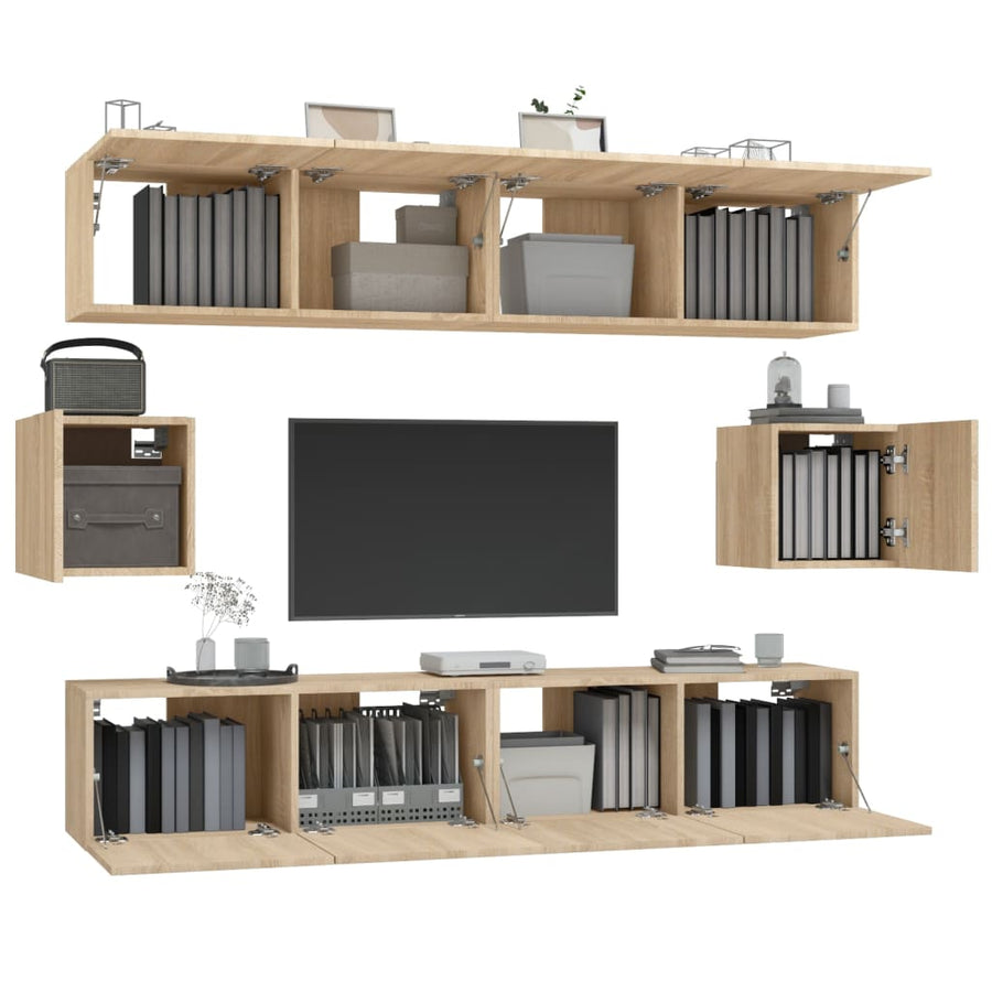 6-Delige Tv-Meubelset Bewerkt Hout Kleurig 80 cm Sonoma eiken