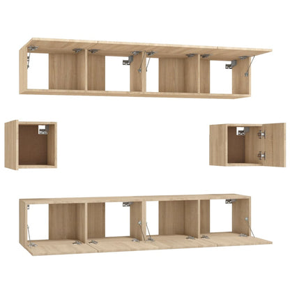 6-Delige Tv-Meubelset Bewerkt Hout Kleurig 80 cm Sonoma eiken
