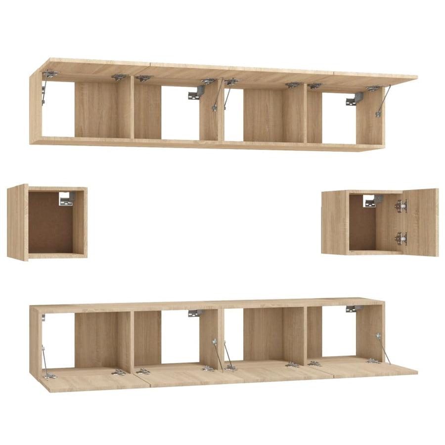 6-Delige Tv-Meubelset Bewerkt Hout Kleurig 80 cm Sonoma eiken