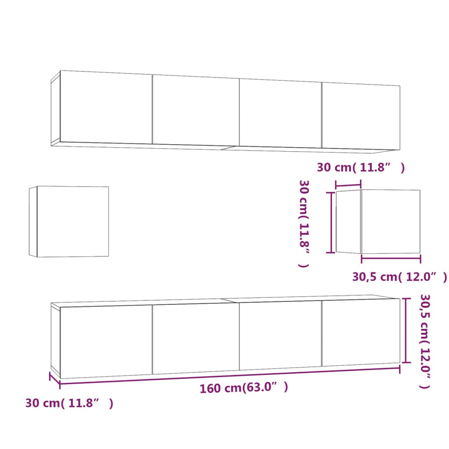 6-Delige Tv-Meubelset Bewerkt Hout Kleurig 80 cm Sonoma eiken