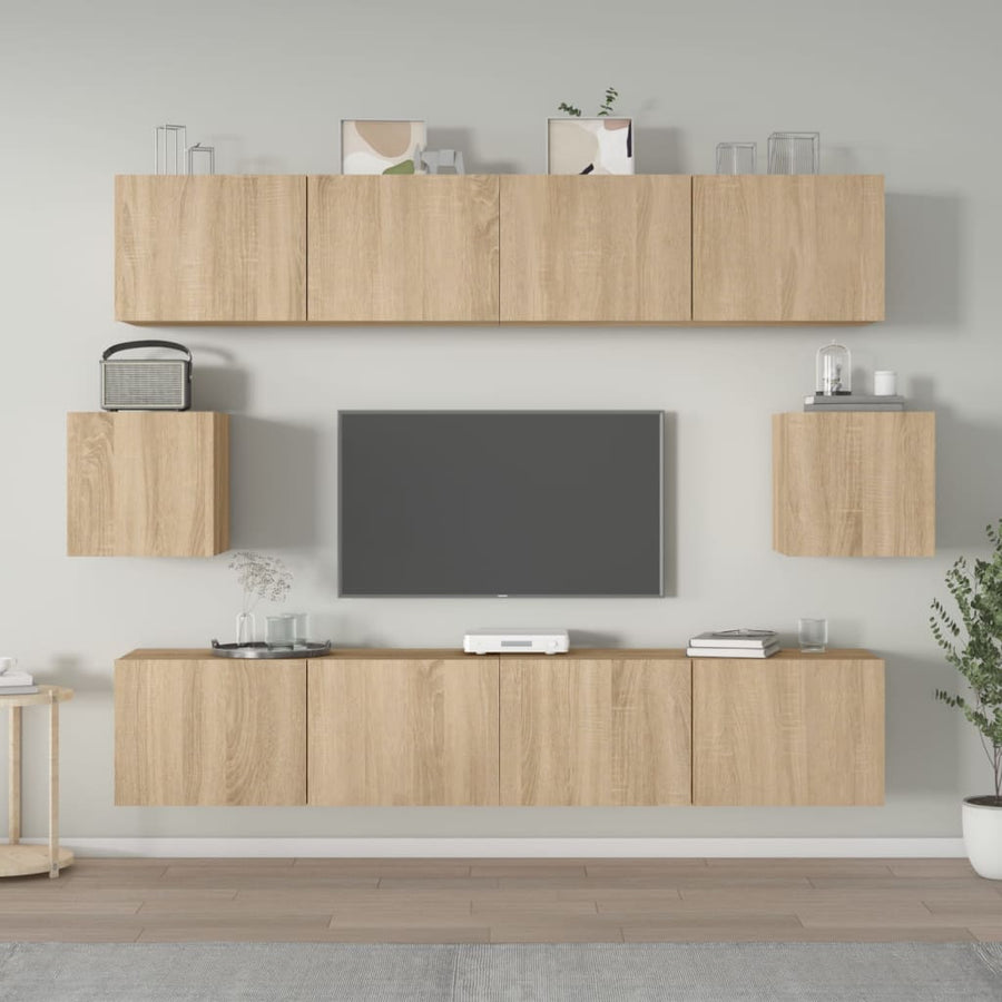 6-Delige Tv-Meubelset Bewerkt Hout Kleurig 80 cm Sonoma eiken