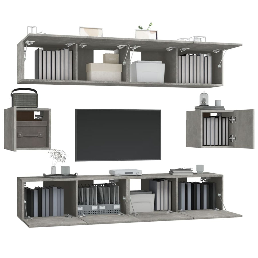 -Delige Tv-Meubelset Bewerkt Hout 80 x 30 x 30 cm Betongrijs