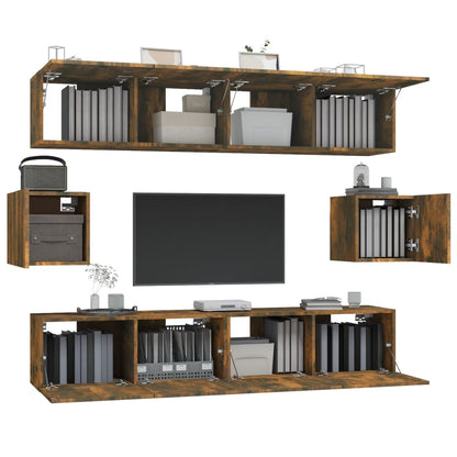6-Delige Tv-Meubelset Bewerkt Hout Kleurig 80 cm