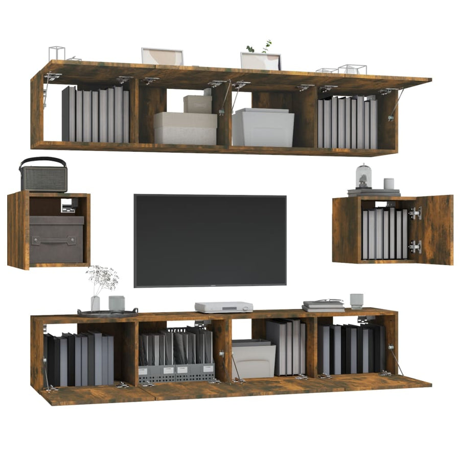 6-Delige Tv-Meubelset Bewerkt Hout Kleurig 80 cm