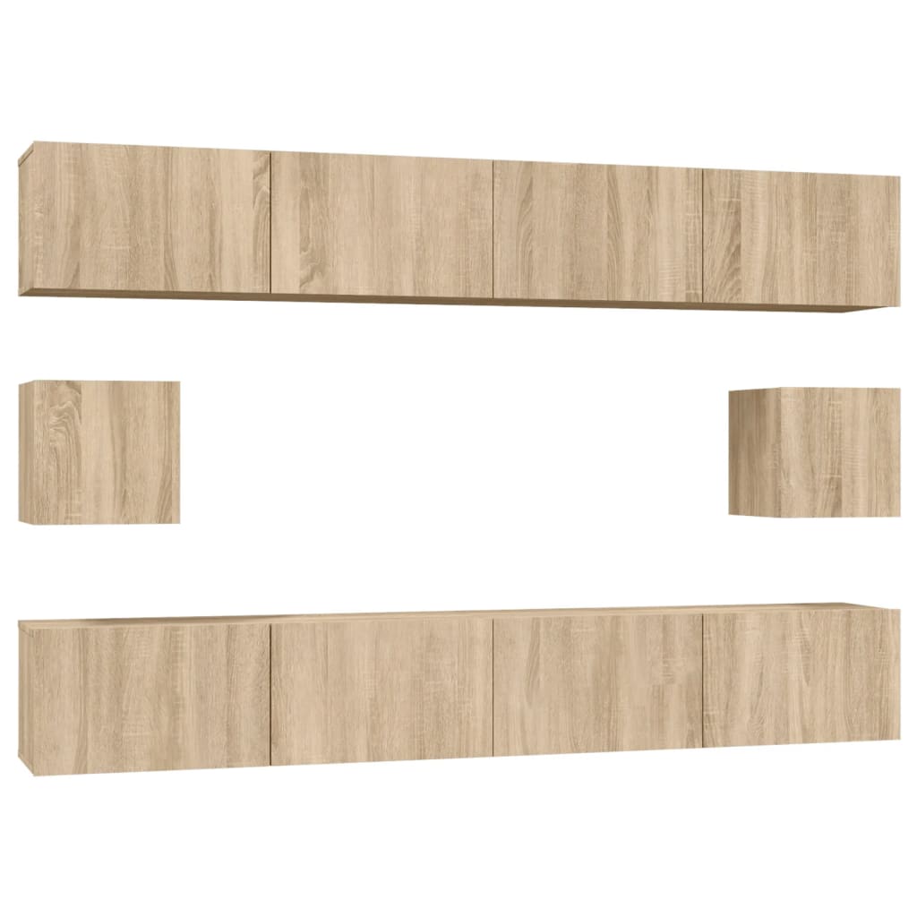 6-Delige Tv-Meubelset Bewerkt Hout Kleurig 100 cm Sonoma eiken