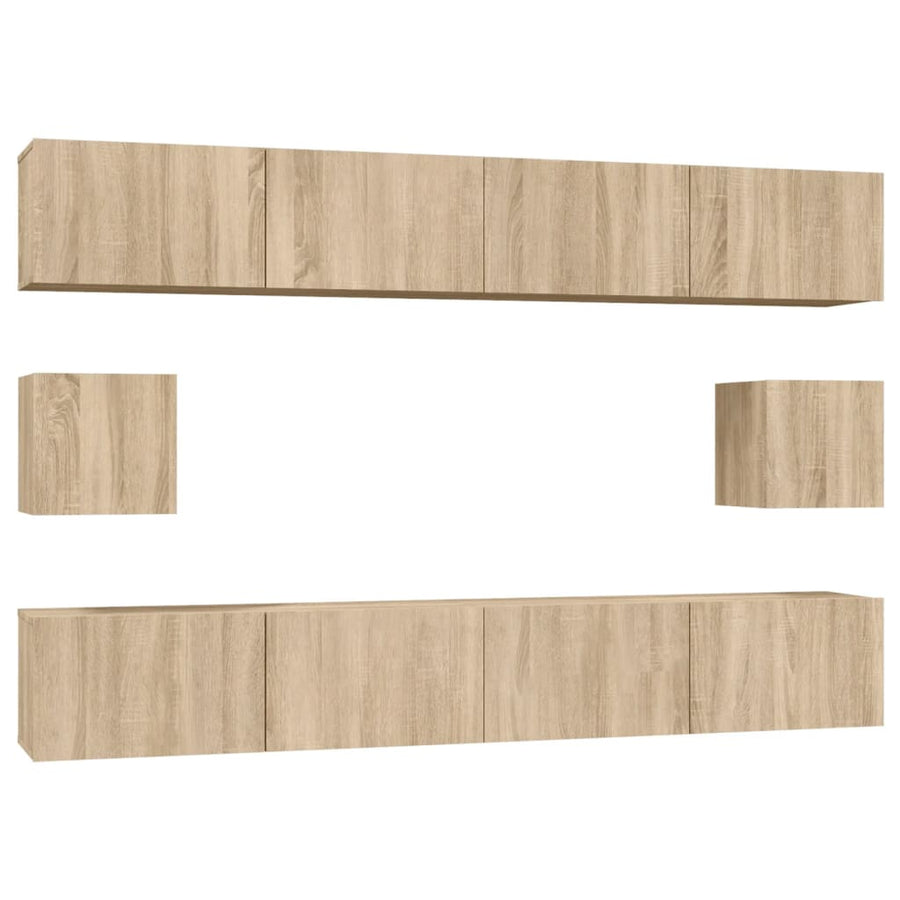 6-Delige Tv-Meubelset Bewerkt Hout Kleurig 100 cm Sonoma eiken