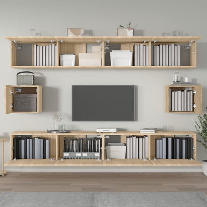 6-Delige Tv-Meubelset Bewerkt Hout Kleurig 100 cm Sonoma eiken