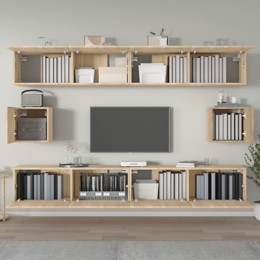 6-Delige Tv-Meubelset Bewerkt Hout Kleurig 100 cm Sonoma eiken