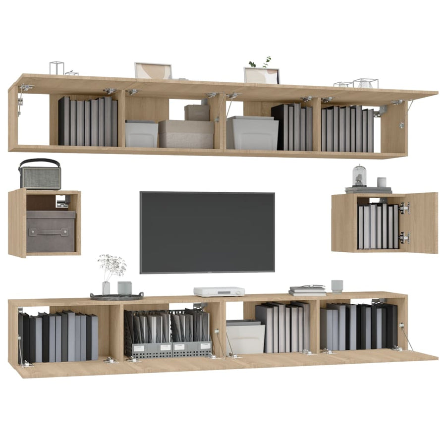 6-Delige Tv-Meubelset Bewerkt Hout Kleurig 100 cm Sonoma eiken