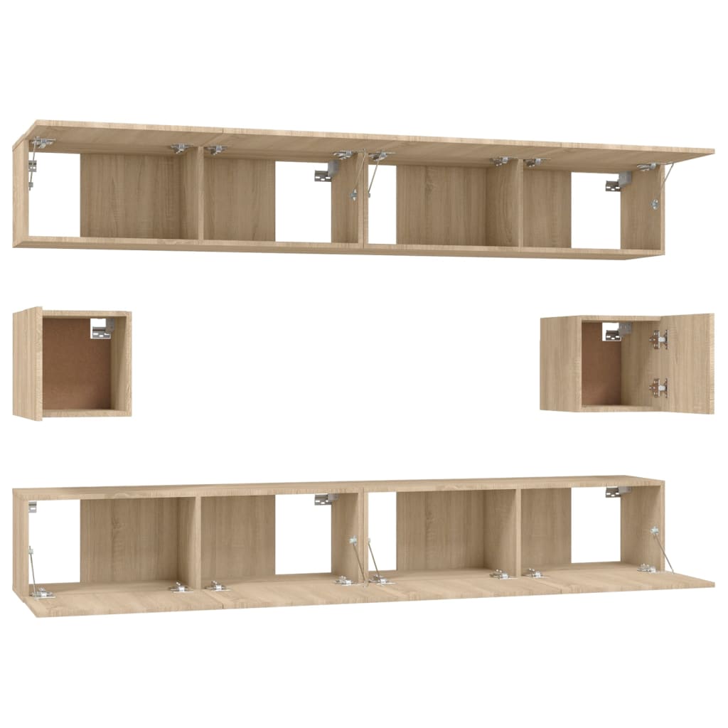 6-Delige Tv-Meubelset Bewerkt Hout Kleurig 100 cm Sonoma eiken