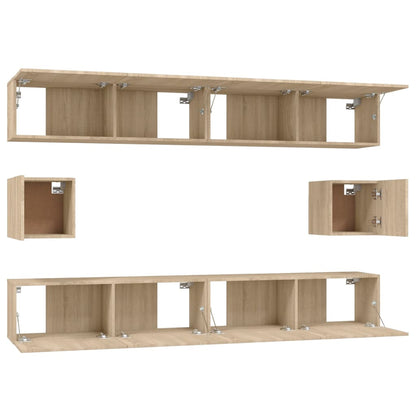 6-Delige Tv-Meubelset Bewerkt Hout Kleurig 100 cm Sonoma eiken