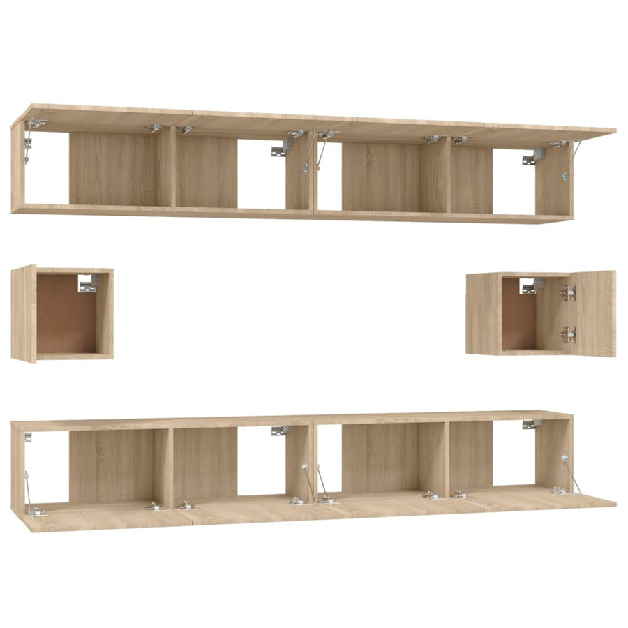 6-Delige Tv-Meubelset Bewerkt Hout Kleurig 100 cm Sonoma eiken