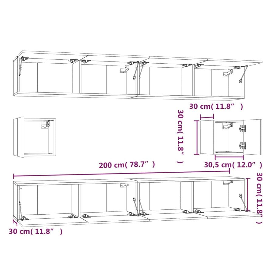 6-Delige Tv-Meubelset Bewerkt Hout Kleurig 100 cm Sonoma eiken