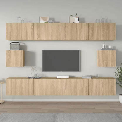 6-Delige Tv-Meubelset Bewerkt Hout Kleurig 100 cm Sonoma eiken