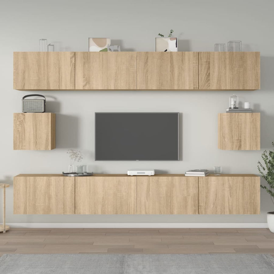 6-Delige Tv-Meubelset Bewerkt Hout Kleurig 100 cm Sonoma eiken