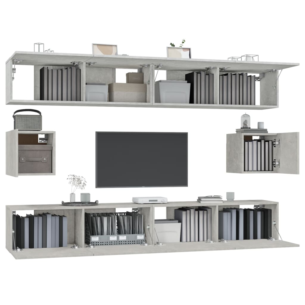 -Delige Tv-Meubelset Bewerkt Hout 100 x 30 x 30 cm Betongrijs