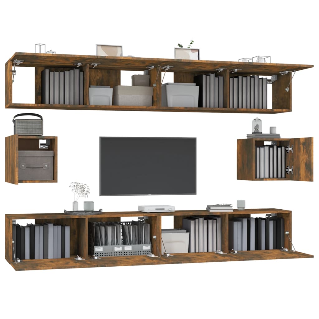 6-Delige Tv-Meubelset Bewerkt Hout Kleurig 100 cm