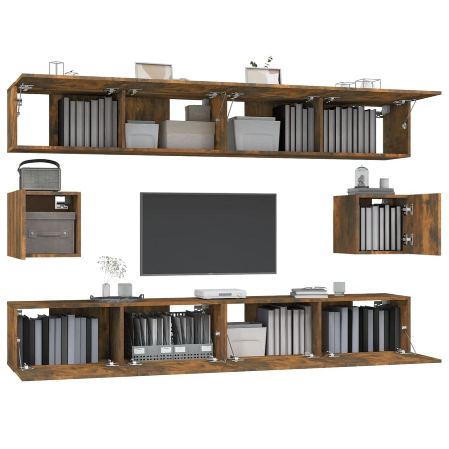 6-Delige Tv-Meubelset Bewerkt Hout Kleurig 100 cm
